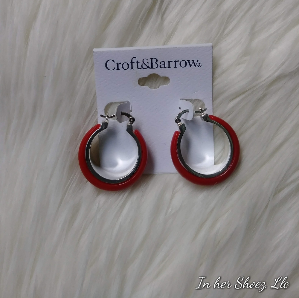 Hoop Earrings Red and Silver